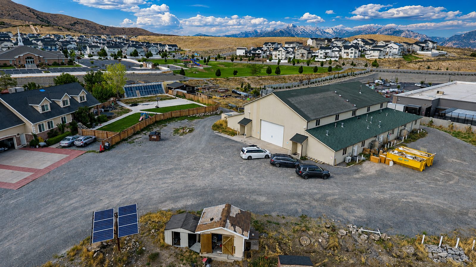 Aerial view of the project buildings